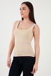 Fashion Friends Streç Pamuklu Slim Fit Kare Yaka Kalın Askılı Bayan Atlet 25Y0266K1 BEJ