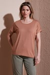 Fashion Friends Streç Regular Fit Yuvarlak Yaka Bayan Bluz 25Y0194K1 KAHVE