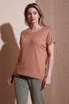 Fashion Friends Streç Regular Fit Yuvarlak Yaka Bayan Bluz 25Y0194K1 KAHVE