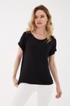 Fashion Friends Streç Regular Fit Yuvarlak Yaka Bayan Bluz 25Y0194K1 SİYAH