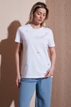 Fashion Friends Taşlı % 100 Pamuk Regular Fit Bisiklet Yaka Bayan Bluz 25Y0414K1 BEYAZ