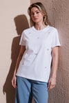 Fashion Friends Taşlı % 100 Pamuk Regular Fit Bisiklet Yaka Bayan Bluz 25Y0414K1 BEYAZ