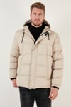 Fermuarlı Cepli Slim Fit Kapüşonlu Şişme Erkek Mont 5711050 TAŞ