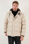 Fermuarlı Cepli Slim Fit Kapüşonlu Şişme Erkek Mont 5711050 TAŞ