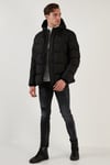Fermuarlı Cepli Slim Fit Kapüşonlu Şişme Erkek Mont 5711050 SİYAH