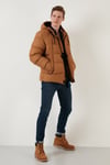 Fermuarlı Cepli Slim Fit Kapüşonlu Şişme Erkek Mont 5711050 HARDAL