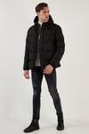 Fermuarlı Cepli Slim Fit Kapüşonlu Şişme Erkek Mont 5711050 SİYAH