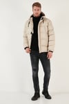 Fermuarlı Cepli Slim Fit Kapüşonlu Şişme Erkek Mont 5711050 TAŞ