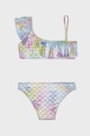 Finny Tek Omuz Detaylı Kolay Kuruyan Uv Korumalı  Fırfırlı Kız Çocuk Bikini SB2314000617 MAVİ-YEŞİL