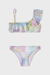 Finny Tek Omuz Detaylı Kolay Kuruyan Uv Korumalı  Fırfırlı Kız Çocuk Bikini SB2314000617 MAVİ-YEŞİL