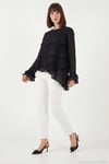 Fırfırlı Relaxed Fit Uzun Kollu Yuvarlak Kadın Bluz 6835049 SİYAH