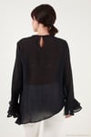 Fırfırlı Relaxed Fit Uzun Kollu Yuvarlak Kadın Bluz 6835049 SİYAH