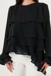 Fırfırlı Relaxed Fit Uzun Kollu Yuvarlak Kadın Bluz 6835049 SİYAH
