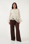 Fırfırlı Relaxed Fit Uzun Kollu Yuvarlak Kadın Bluz 6835049 TAŞ