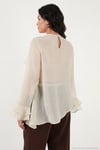 Fırfırlı Relaxed Fit Uzun Kollu Yuvarlak Kadın Bluz 6835049 TAŞ