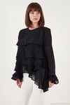 Fırfırlı Relaxed Fit Uzun Kollu Yuvarlak Kadın Bluz 6835049 SİYAH
