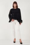 Fırfırlı Relaxed Fit Uzun Kollu Yuvarlak Kadın Bluz 6835049 SİYAH