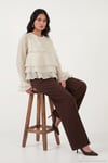 Fırfırlı Relaxed Fit Uzun Kollu Yuvarlak Kadın Bluz 6835049 TAŞ
