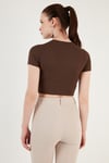 Fitilli Bel Detaylı Kısa Kollu Dar Kesim Crop Kadın Bluz 5864211 KAHVE