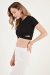 Fitilli Bel Detaylı Kısa Kollu Dar Kesim Crop Kadın Bluz 5864211 SİYAH