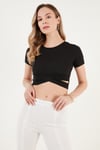 Fitilli Bel Detaylı Kısa Kollu Dar Kesim Crop Kadın Bluz 5864211 SİYAH