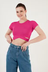 Fitilli Bel Detaylı Kısa Kollu Dar Kesim Crop Kadın Bluz 5864211 FUŞYA