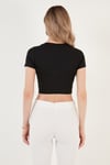 Fitilli Bel Detaylı Kısa Kollu Dar Kesim Crop Kadın Bluz 5864211 SİYAH