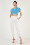 Fitilli Bel Detaylı Kısa Kollu Dar Kesim Crop Kadın Bluz 5864211 BEBE MAVİ