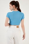 Fitilli Bel Detaylı Kısa Kollu Dar Kesim Crop Kadın Bluz 5864211 BEBE MAVİ