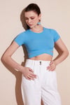 Fitilli Bel Detaylı Kısa Kollu Dar Kesim Crop Kadın Bluz 5864211 BEBE MAVİ