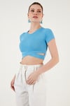 Fitilli Bel Detaylı Kısa Kollu Dar Kesim Crop Kadın Bluz 5864211 BEBE MAVİ