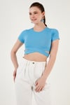 Fitilli Bel Detaylı Kısa Kollu Dar Kesim Crop Kadın Bluz 5864211 BEBE MAVİ