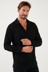 Fitilli Çıtçıt Düğmeli Regular Fit Erkek Gömlek CF25W128996 SİYAH