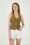 Fitilli Fitted Fit Halter Yaka Sırt Dekolteli Kadın Yelek 5866515 YAĞ YEŞİLİ