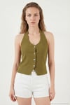 Fitilli Fitted Fit Halter Yaka Sırt Dekolteli Kadın Yelek 5866515 YAĞ YEŞİLİ