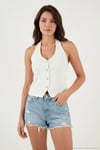 Fitilli Fitted Fit Halter Yaka Sırt Dekolteli Kadın Yelek 5866515 EKRU