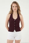 Fitilli Fitted Fit Halter Yaka Sırt Dekolteli Kadın Yelek 5866515 MÜRDÜM