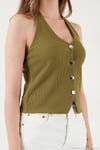 Fitilli Fitted Fit Halter Yaka Sırt Dekolteli Kadın Yelek 5866515 YAĞ YEŞİLİ