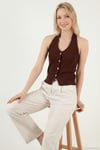 Fitilli Fitted Fit Halter Yaka Sırt Dekolteli Kadın Yelek 5866515 KAHVE