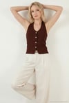 Fitilli Fitted Fit Halter Yaka Sırt Dekolteli Kadın Yelek 5866515 KAHVE