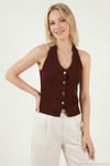 Fitilli Fitted Fit Halter Yaka Sırt Dekolteli Kadın Yelek 5866515 KAHVE