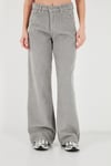 Fitilli Kadife Dokulu Bol Paça Wide Leg Kadın Pantolon 668YP5682 FÜME