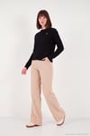 Fitilli Kadife Dokulu Bol Paça Wide Leg Kadın Pantolon 668YP5682 KOYU TAŞ