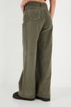 Fitilli Kadife Dokulu Bol Paça Wide Leg Kadın Pantolon 668YP5682 HAKİ