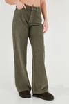 Fitilli Kadife Dokulu Bol Paça Wide Leg Kadın Pantolon 668YP5682 HAKİ