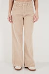 Fitilli Kadife Dokulu Bol Paça Wide Leg Kadın Pantolon 668YP5682 KOYU TAŞ