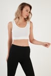 Fitilli Örme Dar Kesim Sporcu Super Crop Kadın Atlet 5865555 BEYAZ