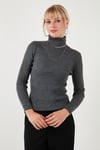 Fitilli Regular Fit Balıkçı Yaka Soft Akrilik Kadın Kazak 4614102 Kar Gri