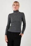 Fitilli Regular Fit Balıkçı Yaka Soft Akrilik Kadın Kazak 4614102 Kar Gri