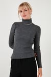Fitilli Regular Fit Balıkçı Yaka Soft Akrilik Kadın Kazak 4614102 Kar Gri
